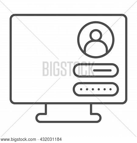 Monitor Monoblock With User Login Page Thin Line Icon, Computer Concept, Authorization Vector Sign O