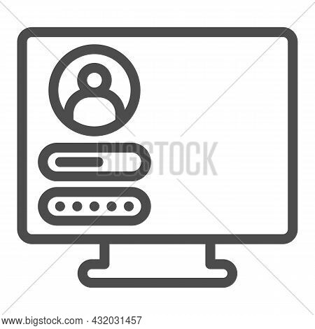 Monitor Monoblock With User Login Page Line Icon, Computer Concept, Authorization Vector Sign On Whi