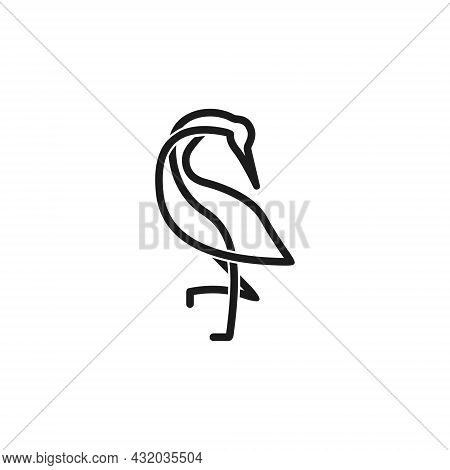 Heron Outline Design Vector Illustration. Line Art Heron Logo Design. Pelican Bird Logo Design Vecto