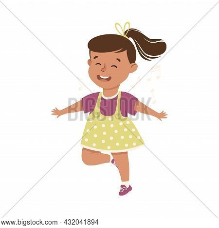 Energetic Girl With Ponytail Dancing Moving To Music Rythm Vector Illustration