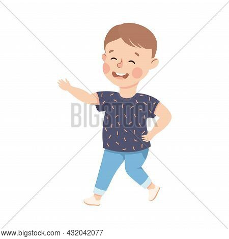Energetic Boy Dancing Moving To Music Rythm Vector Illustration