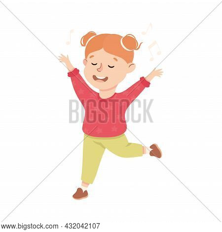 Energetic Girl Dancing Moving To Music Rythm Vector Illustration