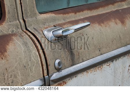 Close Up Of A Door Buckle Of An Old Rusty Car