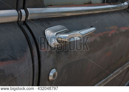 Close Up Of A Door Buckle Of An Old Rusty Car