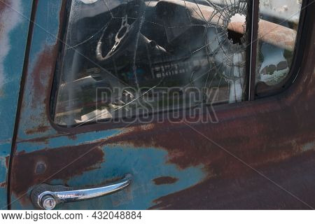 Close Up Of A Door Buckle Of An Old Rusty Car
