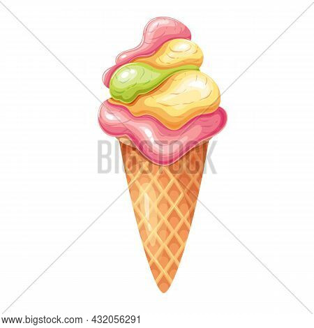 Turkish Ice Cream Dondurma In A Waffle Cone Vector Illustration.
