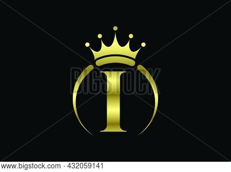 Initial I Monogram Alphabet With A Crown. Royal, King, Queen Luxury Symbol. Font Emblem. Modern Luxu