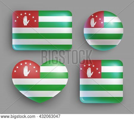 Set Of Glossy Buttons With Abkhazia Country Flag. Transcaucasia Country National Flag, Shiny Geometr