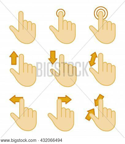 Colorful Cartoon Hand Movement Icons For Mobile