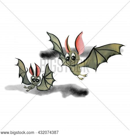 Halloween Sublimation Watercolor.halloween Animal. Bat, Small Bat Flying Found In Europe And North A