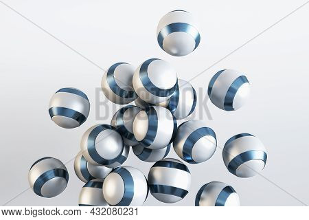 Creative Shiny Metal Blue And White Balls On Grey Background. Design Concept. 3d Rendering