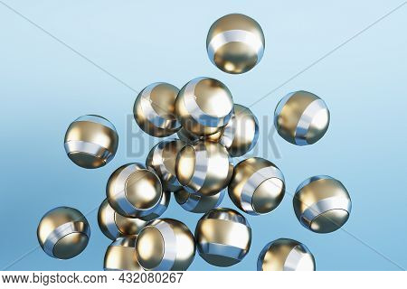 Creative Shiny Metal Golden Balls On Grey Background. Design Concept. 3d Rendering