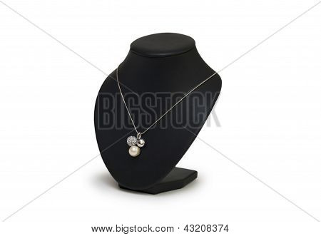 Beautiful Silver Necklace On Mannequin Isolated On White