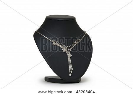 Beautiful Silver Necklace On Mannequin Isolated On White