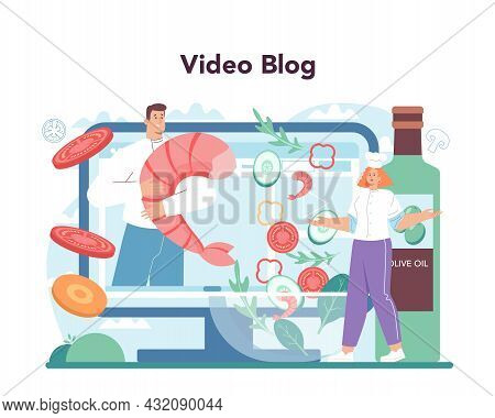 Fresh Salad Online Service Or Platform. Peopple Cooking Organic