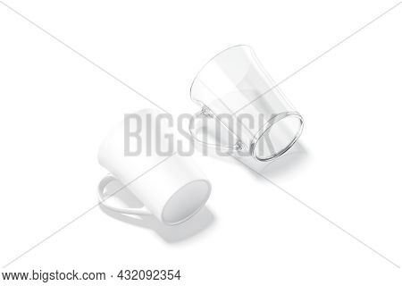 Blank Ceramic And Glass Bell-shaped 11oz Mug Mockup Lying Bottom, 3d Rendering. Empty Glassful Coffe
