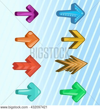 Colorful Arrows. Arrows Of Different Designs. Arrows For Games, Apps Or Web Pages. Ui-hud Element