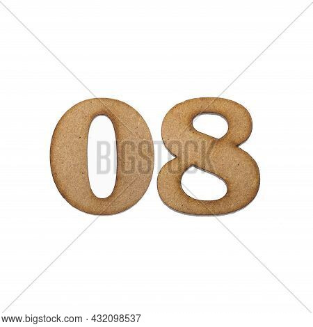 Number Zero Eight, 08 - Piece Of Wood Isolated On White Background