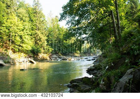 Probiy Waterfall On Prut River, Yaremche, Ukraine.