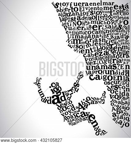 Person Falling From A Cliff Using Letters And A Calligraphy In Spanish