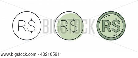 Icons Of The Brazilian Real. Painted Symbol Of The Real. Signs Of The Currencies Of The World. Vecto