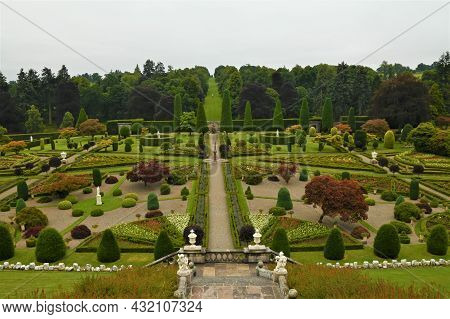 A View Across The Stunning Formal Garden In The Grounds Of Drummond Castle Near Crieff, Scotland