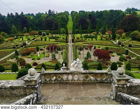 A View Across The Stunning Formal Garden In The Grounds Of Drummond Castle Near Crieff, Scotland