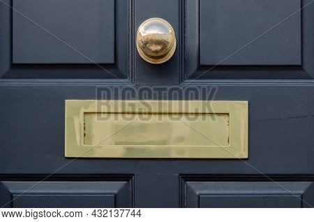 Old Letterbox In The Door, Traditional Way Of Delivering Letters To The House, Old Mailbox