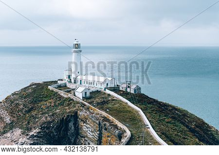 South Stack Lighthouse, Wales, Anglesey, Uk. It Is Built On The Summit Of A Small Island Off The Nor