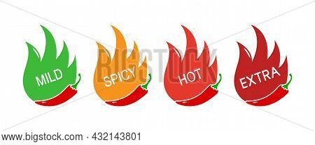 Spicy Levels Chili Pepper Icon. Mild, Spicy, Hot, Extra Sauce. Vector Illustration