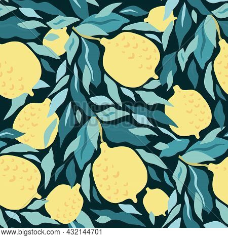 Beautiful  Seamless Pattern  With Lemon  Fruit For Modern Trendy Summer Design. Summer Vibes. Creati