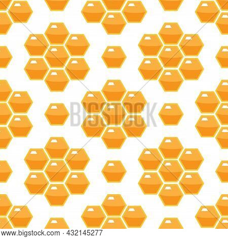 Summer Flat Cartoon Seamless Pattern With Honecomb, Honey Hive  And Bees. Creative  Kids Texture For
