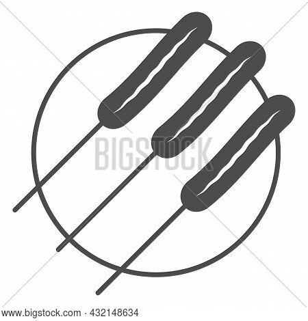Sausages On Stick Solid Icon, Asian Food Concept, Sausage On Skewers Vector Sign On White Background
