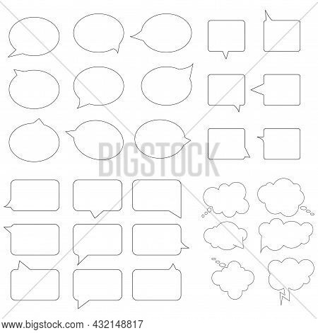 Black Speech Bubble Icon Set. Message Symbol. Chat Emblem. Communication Background. Vector Illustra