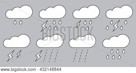 Black Thundercloud Icon On Purple Backdrop. Weather Forecast. Meteorology Symbol. Vector Illustratio