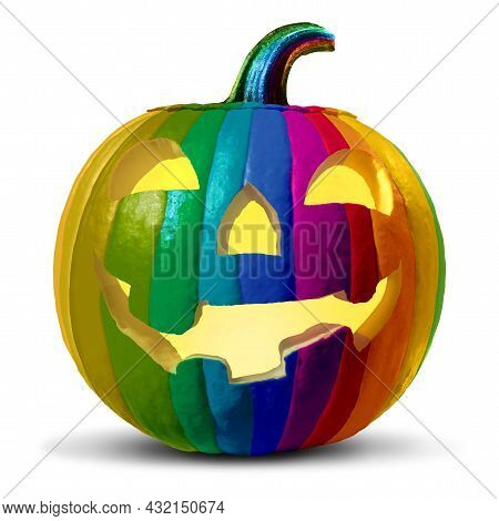 Halloween And Diversity As A Diverse Pumpkin On A White Background As A Jack O Lantern Seasonal Symb