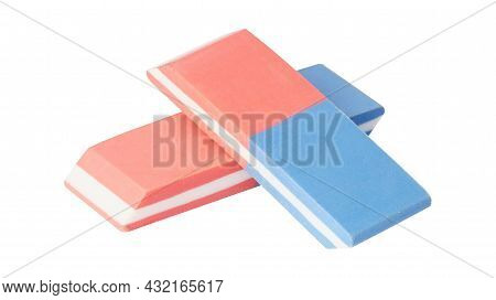 Eraser Isolated On White. Rubber Bi-color Eraser For Pencil And Ink