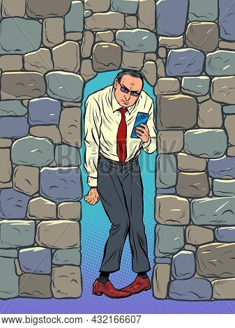 Businessman Crushed By Stones. Depression And Pressure At Work