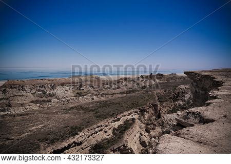 Panorama View To Aral Sea From The Rim Of Plateau Ustyurt Near Duana Cape In Karakalpakstan, Uzbekis