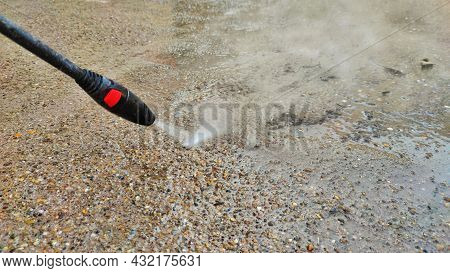 Large Cleaning Of The Outer Floor With A Jet Of High Pressure Water