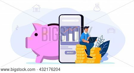 Online Investment With Mobile Phone Concept Financial Technology And Business Investment Illustratio