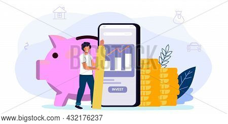 Online Investment With Mobile Phone Concept Financial Technology And Business Investment Illustratio