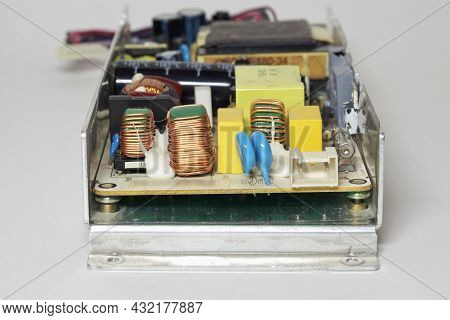Switch-mode Power Supply Of Lcd Tv. Electronic Components Closeup