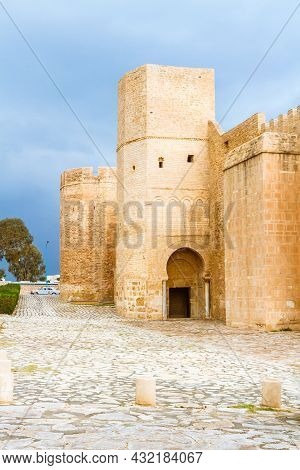 The Huge, Majestic Walls And Towers Of Ribat Fortress On A Rainy Day. Ribat Is An Architectural Jewe