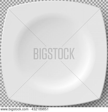 Empty White Porcelain Plate. Square Plate For Serving Dishes. Cookware, China, Crockery Element Isol