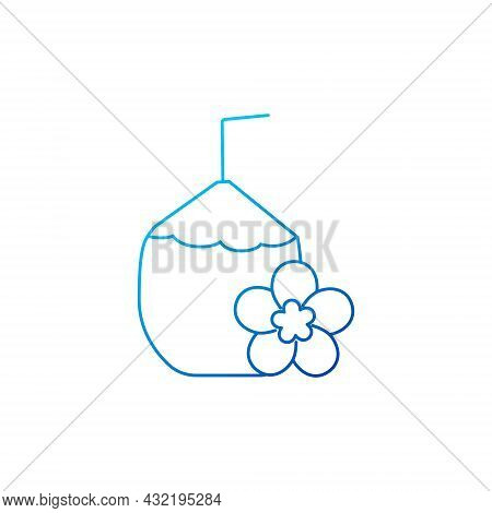 Coconut Cocktail With Straw And Flower Outline Icon. Coconut Milk. Maldives Drink. Exotic Vacation. 