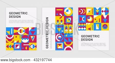 Contemporary Geometric Posters. Abstract Memphis Banners With Minimalistic Brutalism Shapes. Vector 