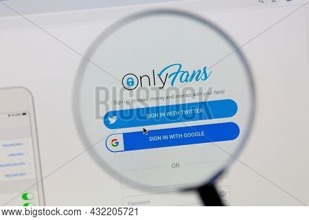 Ostersund, Sweden - September 6, 2021 Closeup of OnlyFans homepage under a magnifying glass. OnlyFans is an internet content subscription service and based in London.