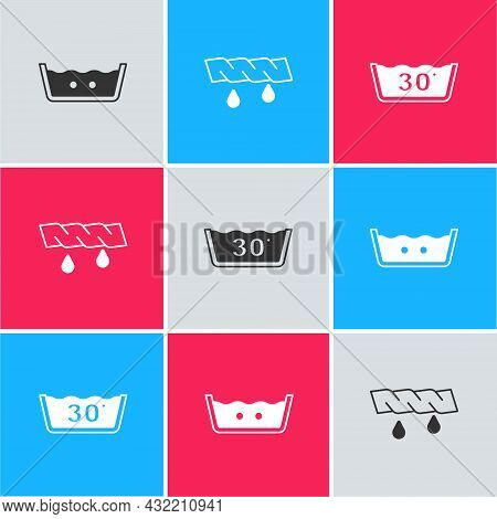 Set Temperature Wash, Squeeze Clothes And Icon. Vector