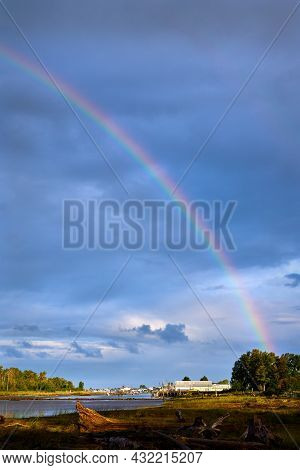 Steveston Rainbow Richmond Bc. A Rainbow Over The Harbor In Steveston, British Columbia, Canada Near